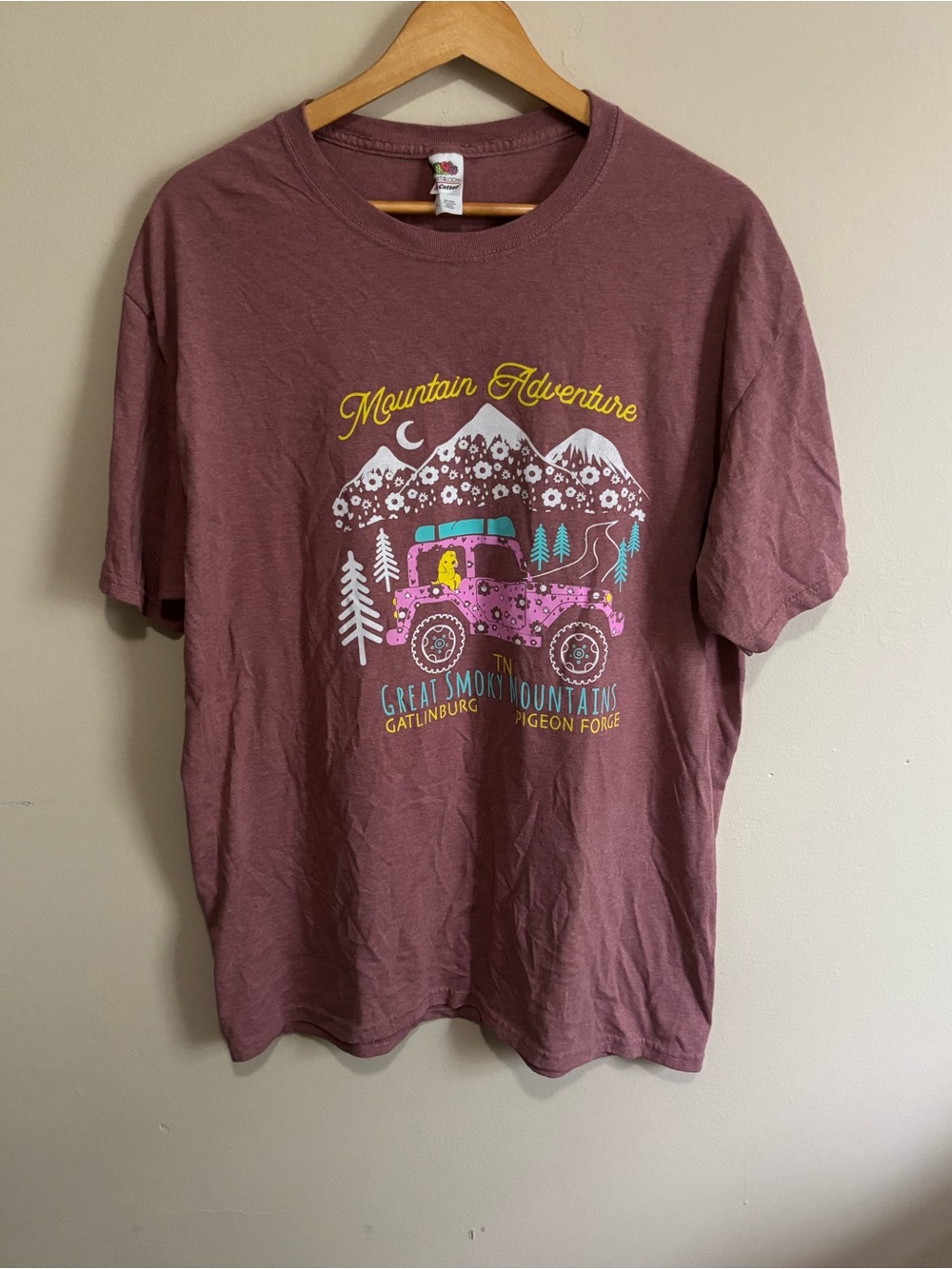 Great Smoky Mountains Jeep Dog Graphic Tee Dark Pink Size L